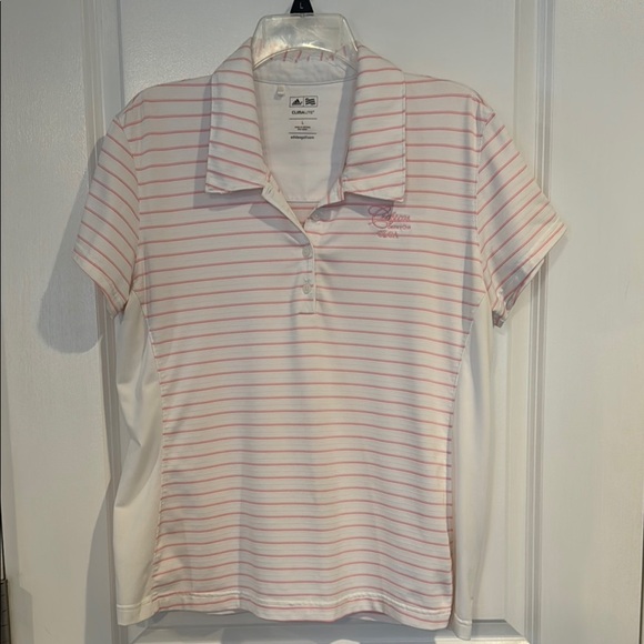 Adidas Climalite Pink White Stripe Embroidered Crofton Country Club Golf Shirt - Picture 2 of 12